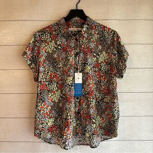 Samsoe Samsoe Majan Floral Button Down Short Sleeve Shirt Blouse Dreamy Daiquiri